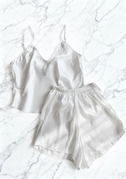 Askılı Saten Şortlu Takım