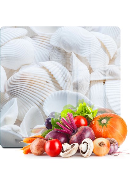 Cam Kesme Tahtası ve Sunumluk Kare Deniz Kabuğu Desenli 30X30 cm