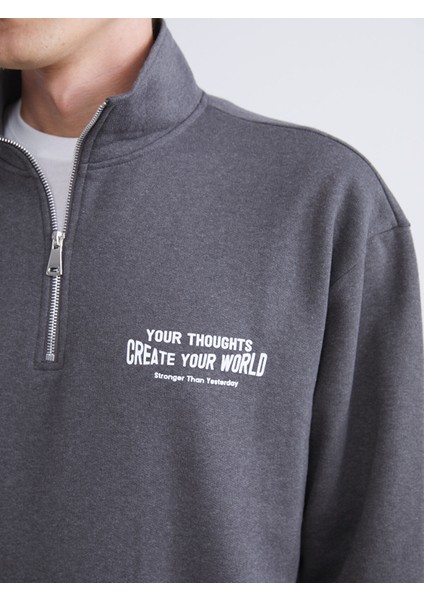 Yeni Sezon Dik Yaka Baskılı Erkek Sweatshirt modelleri