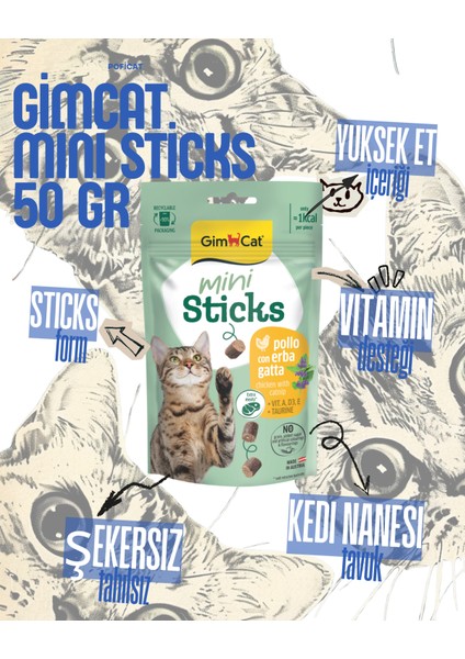 Mini Sticks Kedi Otlu ve Tavuklu Ödül Çubukları (50 Gr) fiyatları