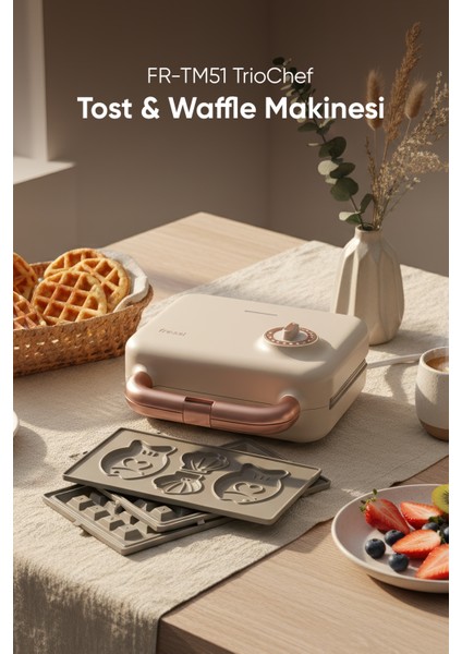 Çıkarılabilir Yapışmaz Plakalı Ikili Waffle ve Mini Tost Makinesi FR-TM51 Triochef