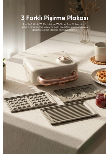 Çıkarılabilir Yapışmaz Plakalı Ikili Waffle ve Mini Tost Makinesi FR-TM51 Triochef modelleri