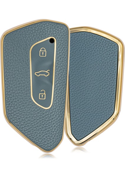 Golf8 Caddy Cupra Octavia 3 Buton Smart Nano Desenli Anahtar Kılıfı - Mavi