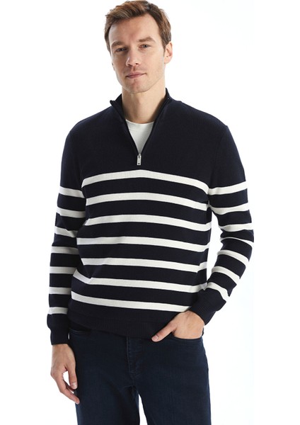 Yeni Sezon Dik Yaka Uzun Kollu Çizgili Erkek Triko Kazak