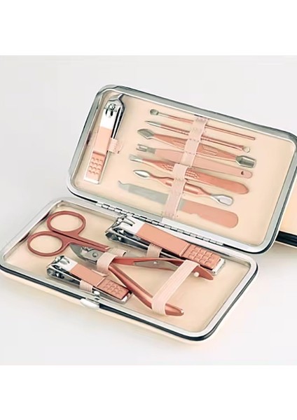 12 Parça Profesyonel Manikür Pedikür Seti, Paslanmaz Çelik Tırnak Bakım Seti, Rose Gold Taşınabilir Çantalı No:1 fiyatları