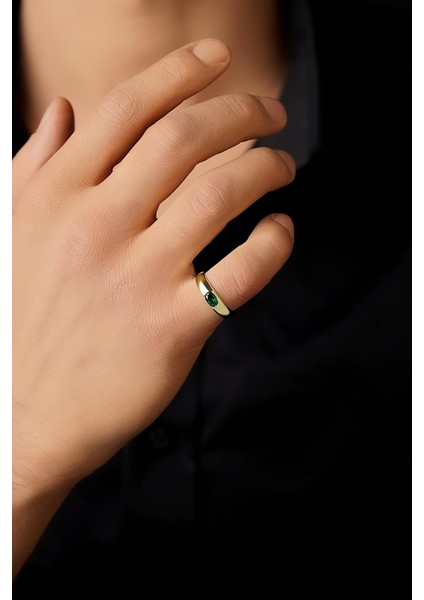 14 Ayar Altın Zümrüt Taşlı Erkek Yüzük modelleri