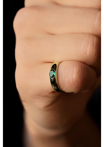 14 Ayar Altın Zümrüt Taşlı Erkek Yüzük fırsatları