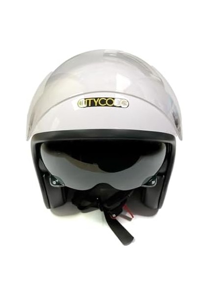 Motosiklet Yarım Kask, Parlak Beyaz, Çift Vizörlü, Stil, Terletme Yapmaz Pedler fiyatları