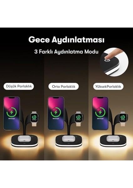 3'ü 1 Arada 15W Kablosuz Hızlı Şarj Standı Gece Aydınlatmalı ile Uyumlu- ile Uyumlu- ile Uyumlu (Siyah Hızlı Şarj) fiyatları