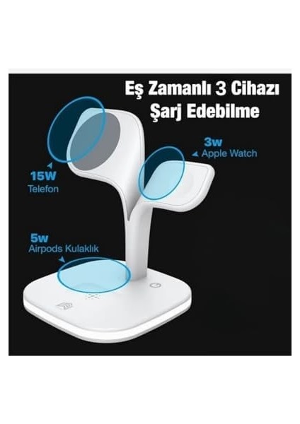 3'ü 1 Arada 15W Kablosuz Hızlı Şarj Standı Gece Aydınlatmalı ile Uyumlu- ile Uyumlu- ile Uyumlu (Siyah Hızlı Şarj) modelleri