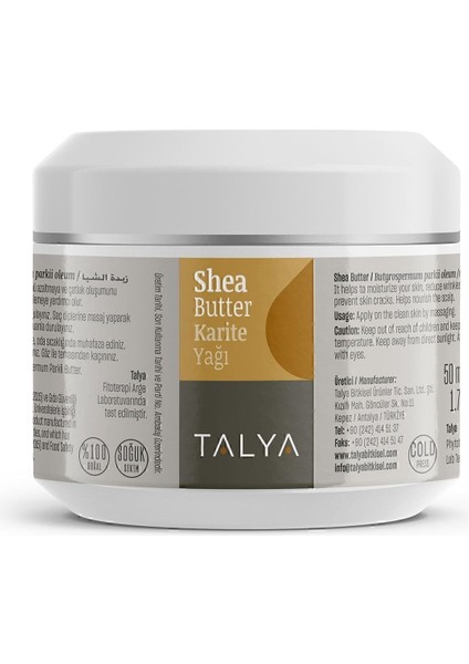 Talya Shea Butter (Karite Yağı), Soğuk SIKIM,%100 Saf ve Doğal, 50 ml modelleri