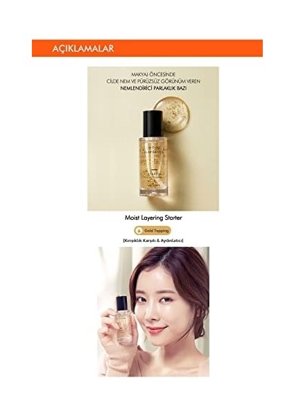 Mıssha Altın Parçacıklı Nem ve Parlaklık Veren Makyaj Bazı Moist Layering Starter (Gold Topping)
