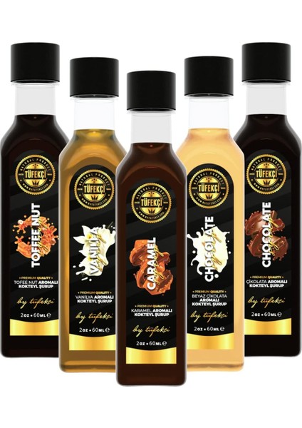 By Tüfekçi 5'li Çok Satanlar Avantajlı Şurup Deneme Paketi (Karamel, Çikolata, Vanilya, Beyaz Çikolata, Toffee Nut) 5X60ML fiyatları