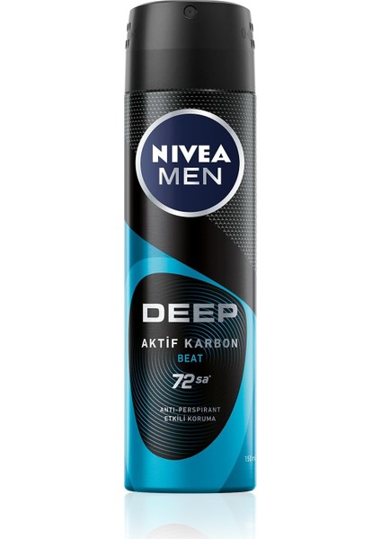 Nıvea Men Erkek Sprey Deodorant Deep Beat 150ML, 72 Saat Anti-Perspirant Koruma