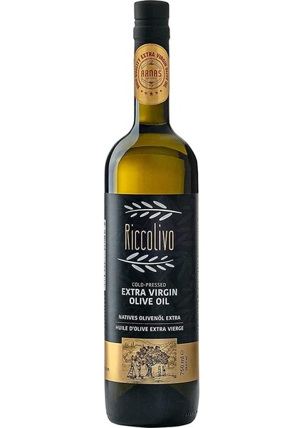 Riccolivo Premium Natürel Sızma Zeytinyağı 750 ml - Erken Hasat - Soğuk Sıkım - Terraolivo'da 2022 Prestij Altın Ödülü - Asitlik %0,3-0,6 - Yüksek Fenolik - Veganlara Uygun - Tek Orijinli modelleri
