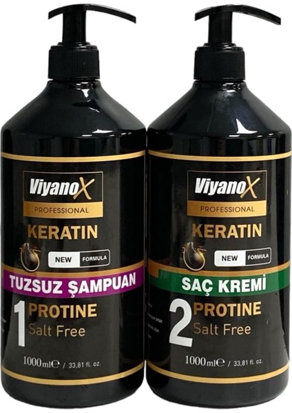 Viyanox Keratinli Tuzsuz Şampuan 1000 ml & Keratin Bakım ve Onarıcı Saç Kremi 1000 ml