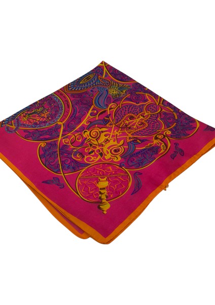 Vual Ipek Şal Karışık Desen Turuncu Fuşya modelleri