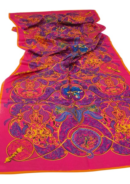 Vual Ipek Şal Karışık Desen Turuncu Fuşya indirimleri