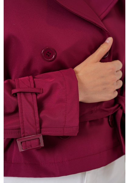 Kadın Kemerli Kısa Trençkot 5970 - Bordo indirimleri