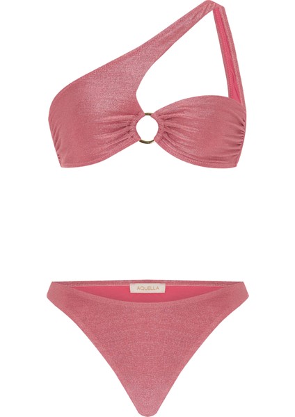 Tokalı Lurex Tek Omuz Pembe Bikini