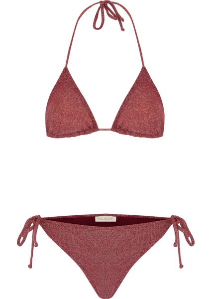Simli Bordo Üçgen Bikini Takımı
