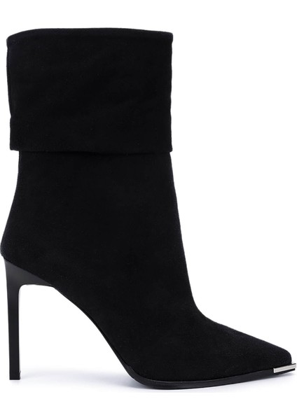 Kadın Hakiki Deri Siyah Süet Topuklu Bot 594 5087 Bn Bot SK25-26 Syh Mts Suet