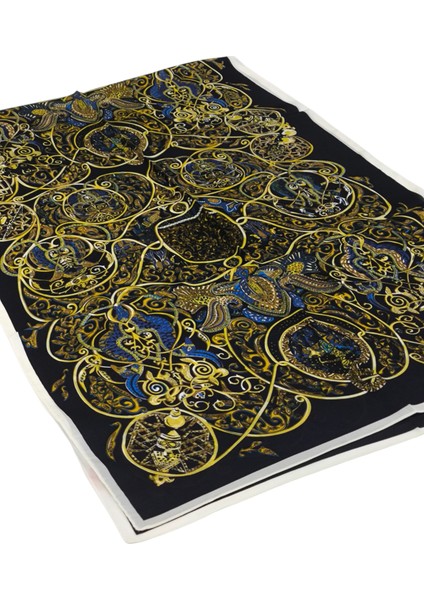 Vual Ipek Şal Karışık Desen Siyah Mavi Sarı fırsatları