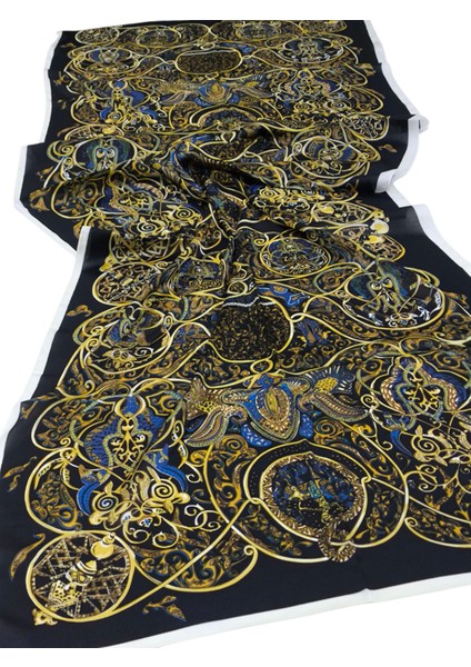 Vual Ipek Şal Karışık Desen Siyah Mavi Sarı indirimleri