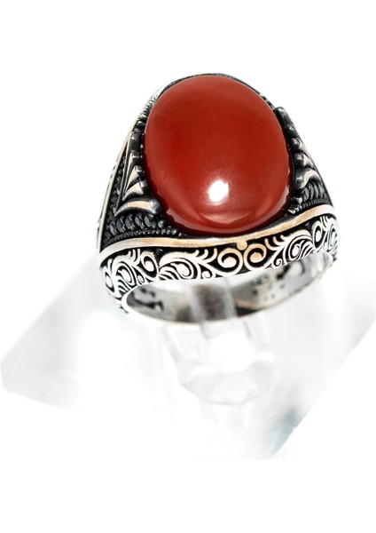 Kızıl Akik Taşlı 925 Ayar Gümüş Erkek Yüzük – Modern ve Şık Tasarım
