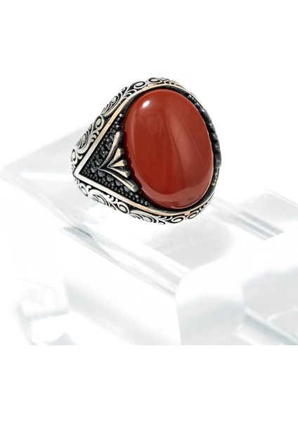 Kızıl Akik Taşlı 925 Ayar Gümüş Erkek Yüzük – Modern ve Şık Tasarım fiyatları