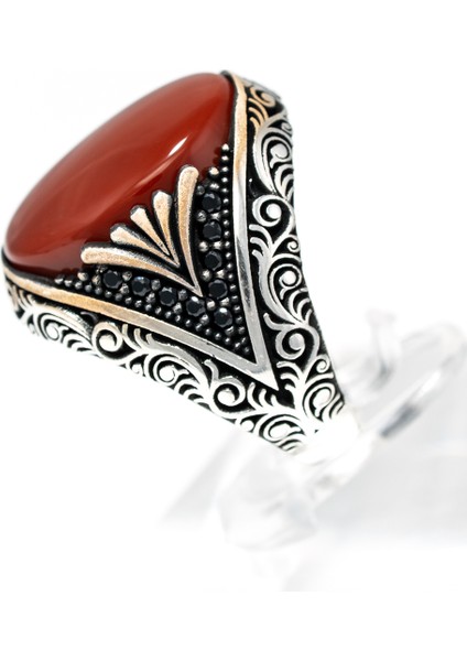 Kızıl Akik Taşlı 925 Ayar Gümüş Erkek Yüzük – Modern ve Şık Tasarım fırsatları