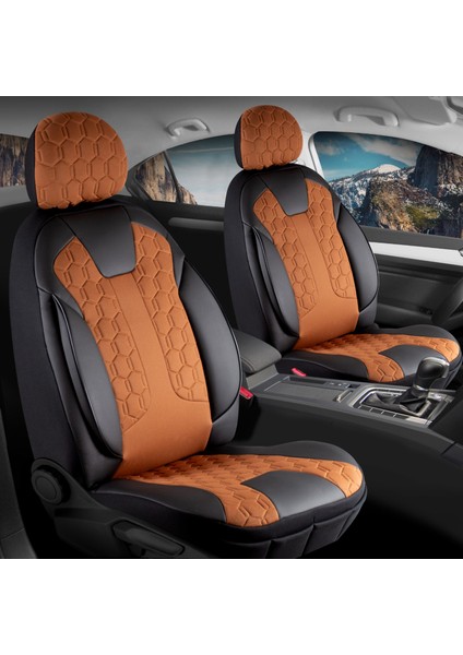 Renault Clio 2 Hb Deri Detaylı Oto Koltuk Kılıfı Ön Arka Set Cyrus Seri Tarçın Scr