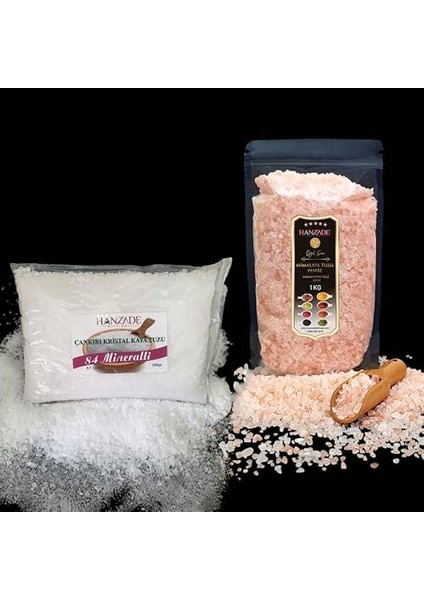 Hanzade Bitkisel Çankırı Tuzu 1 kg + Himalaya Tuzu 1 kg Tane Granül Doğal Kaya Tuzu Seti modelleri