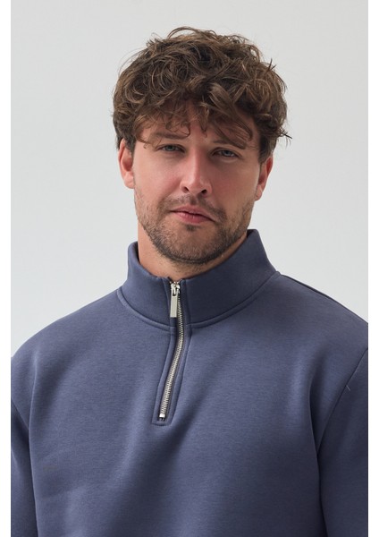 Erkek Oversize Yarım Fermuarlı Içi Polarlı Yumuşak Dokulu %100 Pamuk Sweatshirt indirimleri