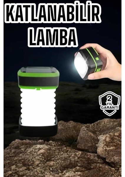 Katlanabilir Kamp Lambası Solar Fener Görünümlü 3 Kademeli Şarjlı fiyatları