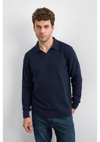 Pamuklu Regular Fit Triko Polo Yaka Kazak Erkek Polo Yaka Kazak B35W40029 119