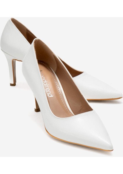 Kadın Stiletto Ayakkabı Beyaz Kırışık