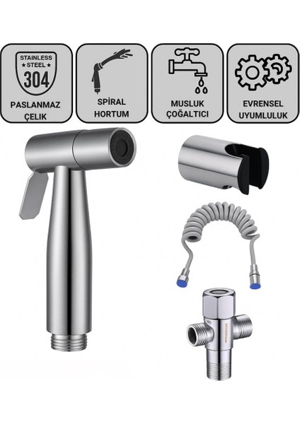 Paslanmaz Çelik Sprial Hortum Tuvalet Musluk Seti Taharet Musluğu El Tuvalet Sprey Tabancası