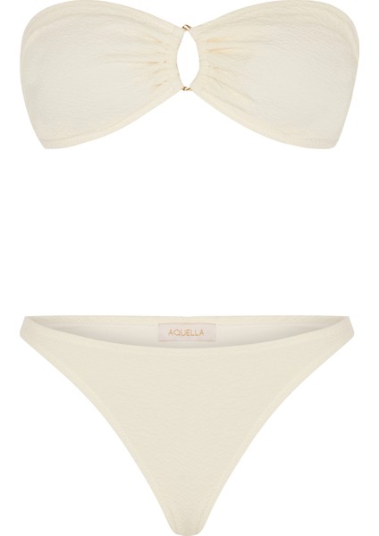 Dokulu Ekru Tokalı Straplez Bikini Takım