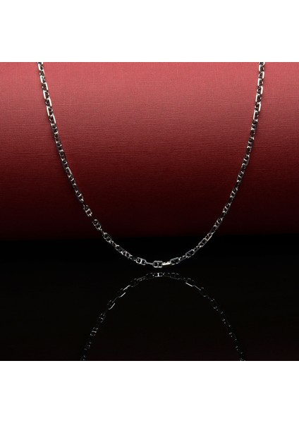 80 Mikron Rodyum Dik Barlı Gümüş Zincir