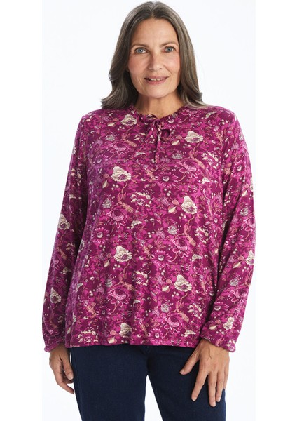 Yeni Sezon Bağlamalı Yaka Desenli Uzun Kollu Kadın Bluz