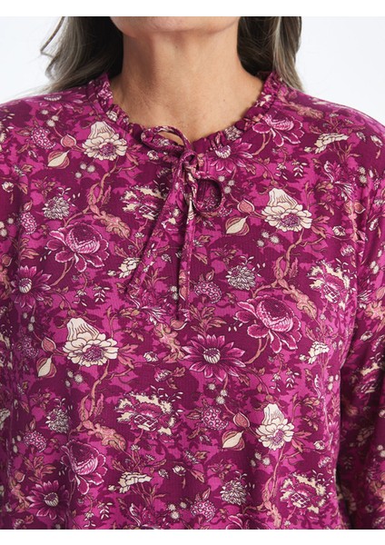 Yeni Sezon Bağlamalı Yaka Desenli Uzun Kollu Kadın Bluz fırsatları