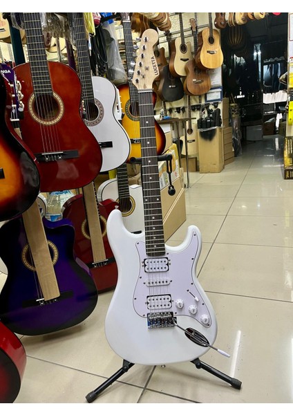 2 Humbucker 1 Sıngle Beyaz Elektro Gitar Kılıf Pena Dahil Kod 6308