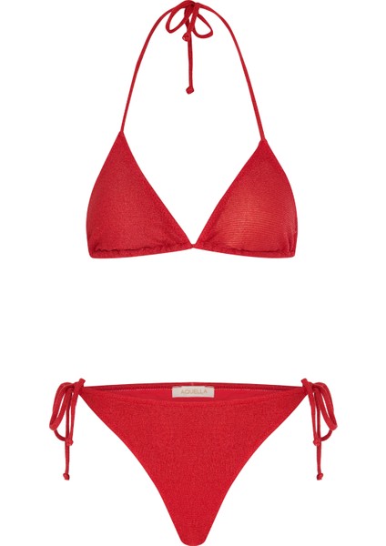 Simli Kırmızı Üçgen Bikini Takımı