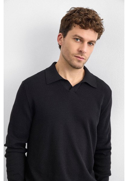 Pamuklu Regular Fit Triko Polo Yaka Kazak Erkek Polo Yaka Kazak B35W40029 102