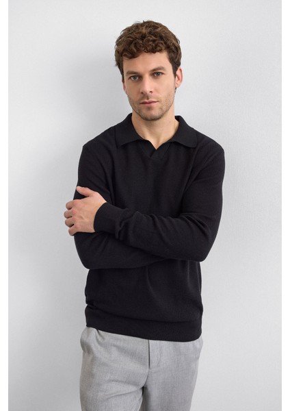 Pamuklu Regular Fit Triko Polo Yaka Kazak Erkek Polo Yaka Kazak B35W40029 102 modelleri