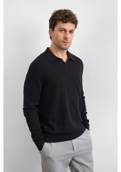 Pamuklu Regular Fit Triko Polo Yaka Kazak Erkek Polo Yaka Kazak B35W40029 102 fırsatları