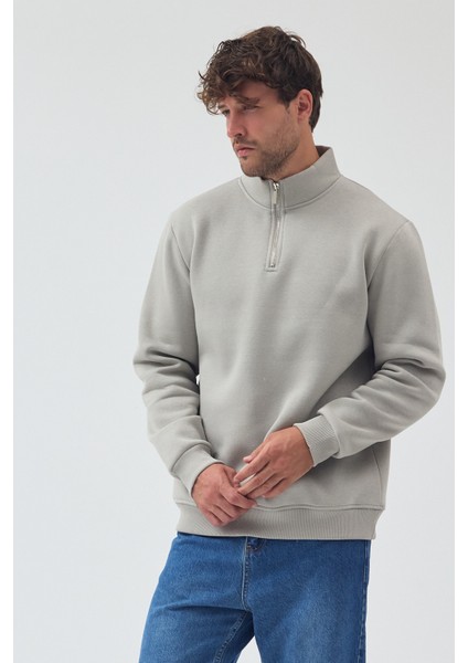 Erkek Oversize Yarım Fermuarlı Içi Polarlı Yumuşak Dokulu %100 Pamuk Sweatshirt fiyatları