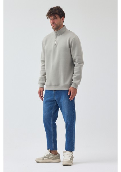 Erkek Oversize Yarım Fermuarlı Içi Polarlı Yumuşak Dokulu %100 Pamuk Sweatshirt fırsatları