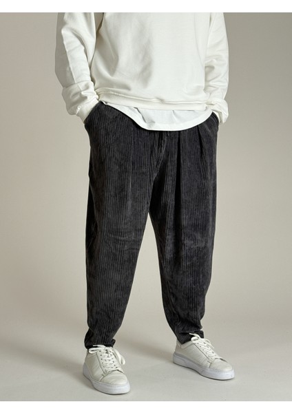 Erkek Gri Kadife Pileli Yarım Şalvar COC1086